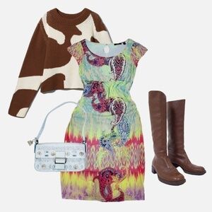 Y2K micro mesh midi dress t-shirt scoop neck mini bodycon tight abstract